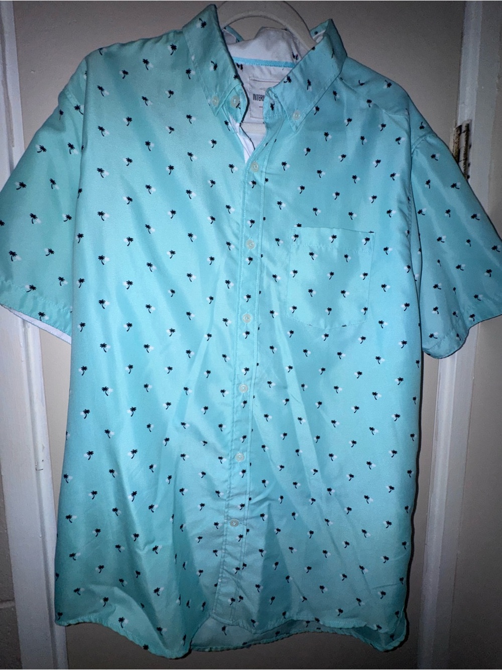 Aloha Casual Short-Sleeve Button-Down Shirt in Aqua with Palm Motif